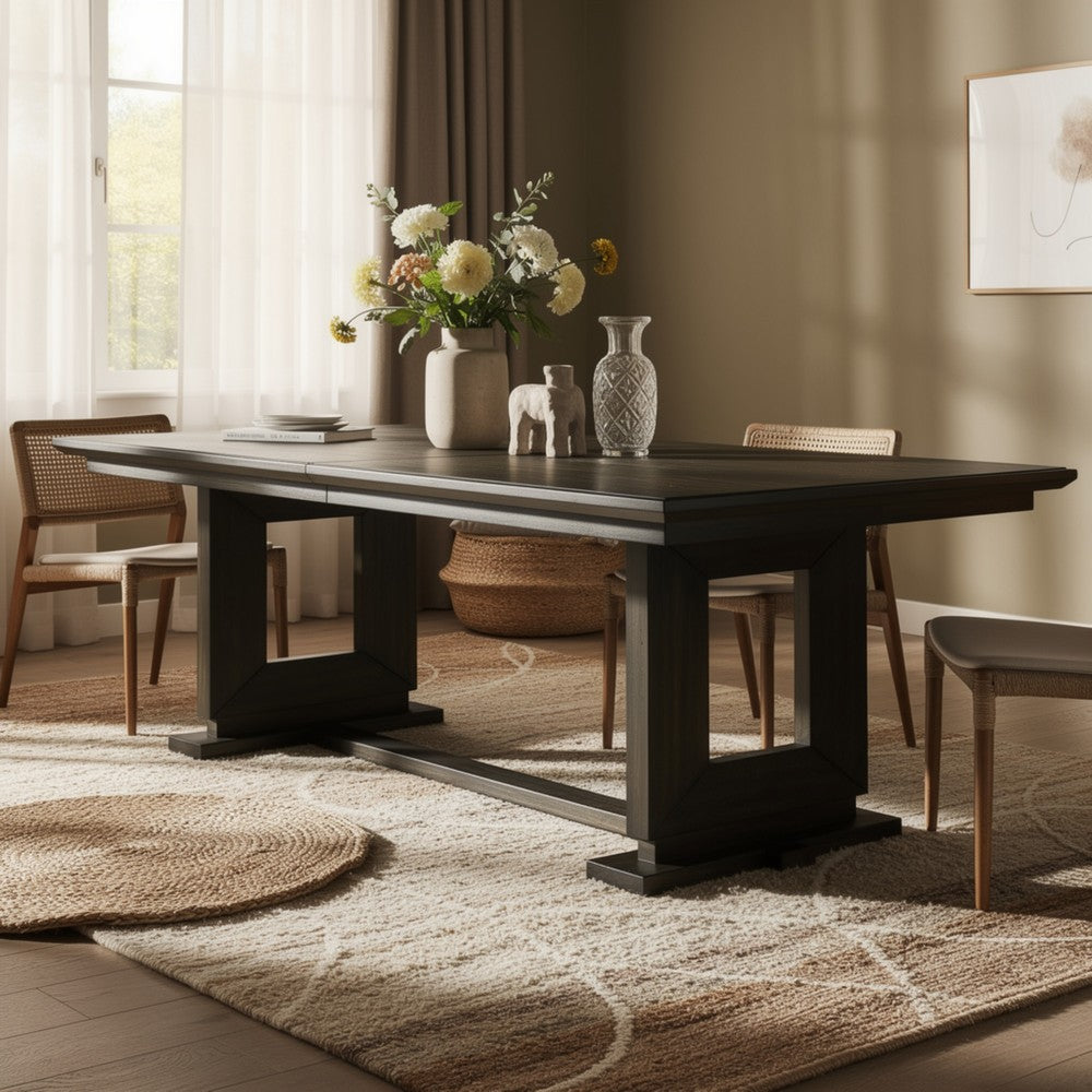 Heri Dining Table w 2 Leaves | Trestle Base | Chocolate Brown 54-90"