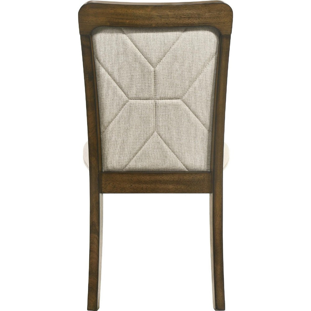 Moor Dining Side Chair Set of 2 | Geometric Design Back | Off White | Oak Brown