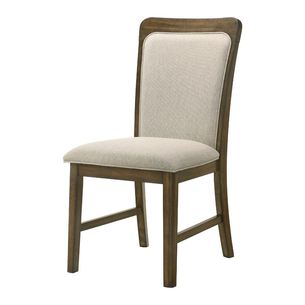Moor Dining Side Chair Set of 2 | Geometric Design Back | Off White | Oak Brown