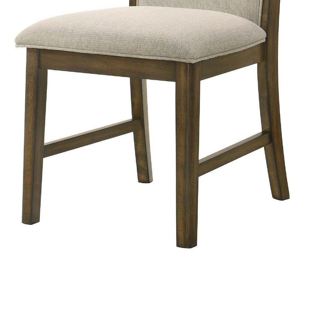 Moor Dining Side Chair Set of 2 | Geometric Design Back | Off White | Oak Brown