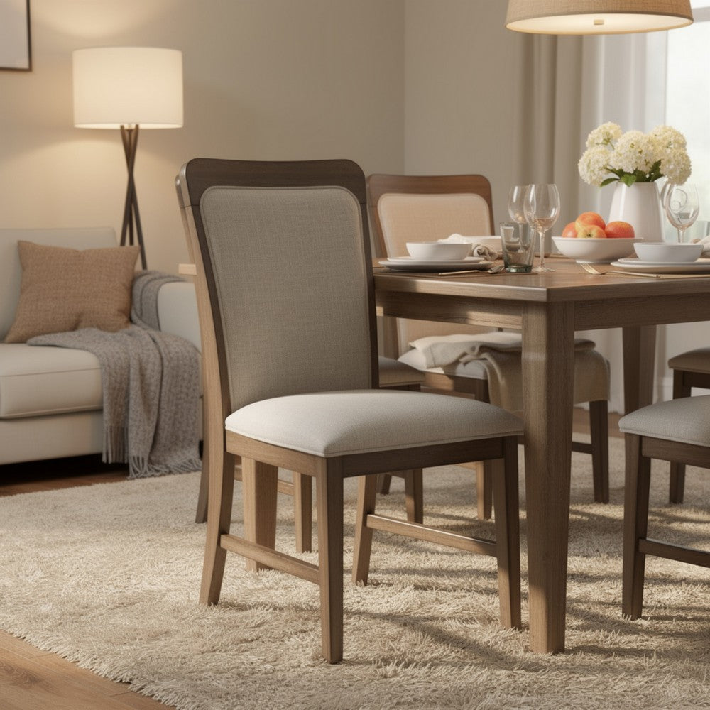 Moor Dining Side Chair Set of 2 | Geometric Design Back | Off White | Oak Brown