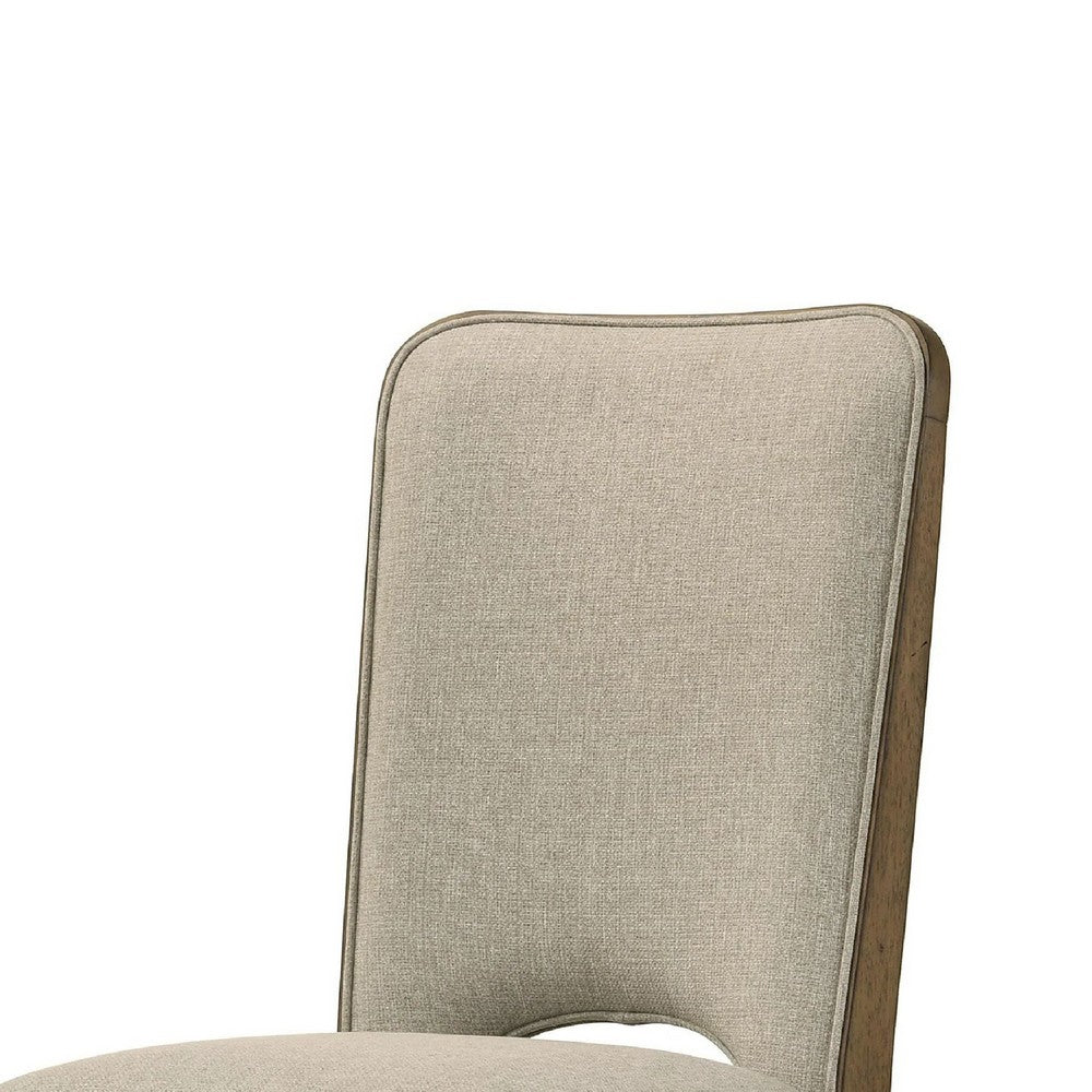 Rell Dining Side Chair Set of 2 | Cutout Back | Beige Cushions | Antique Brown