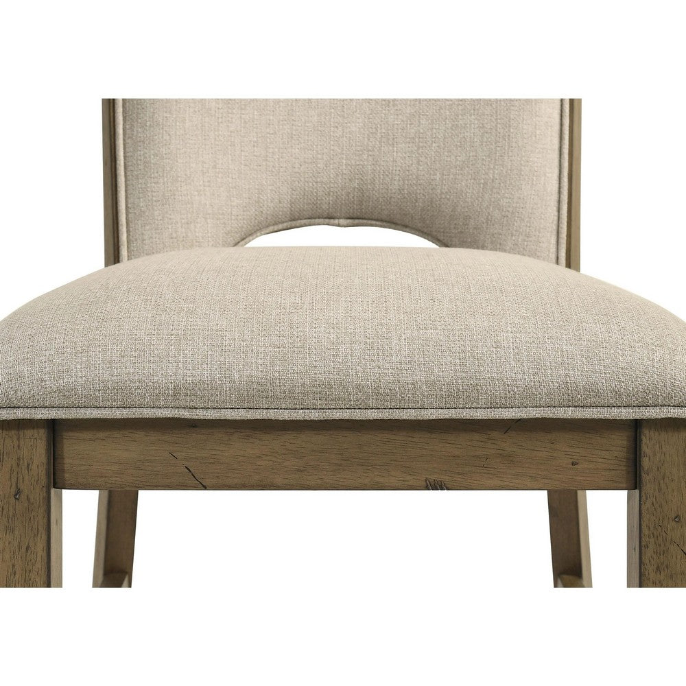 Rell Dining Side Chair Set of 2 | Cutout Back | Beige Cushions | Antique Brown