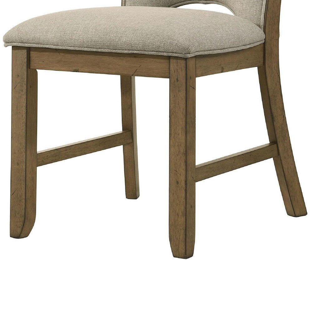 Rell Dining Side Chair Set of 2 | Cutout Back | Beige Cushions | Antique Brown