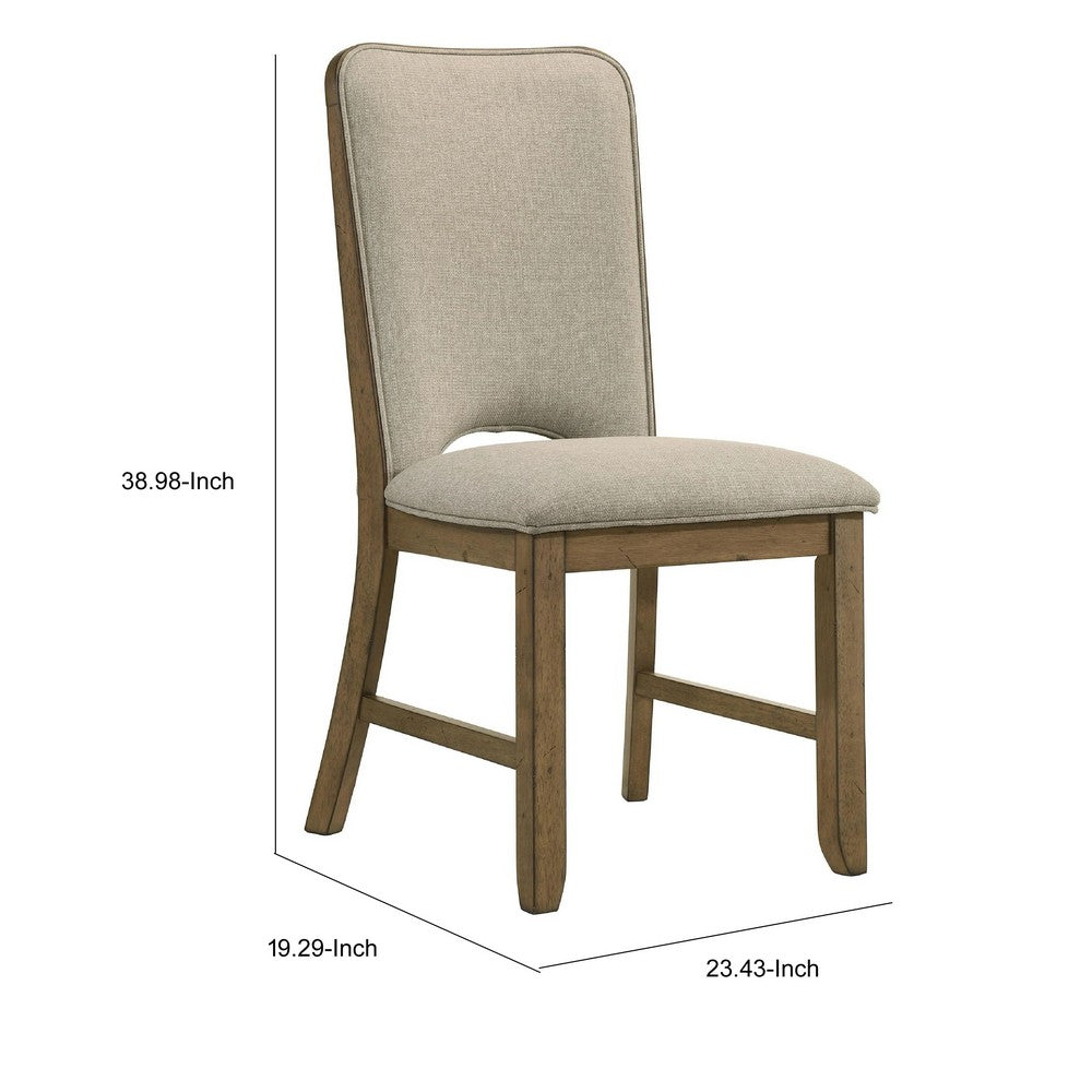 Rell Dining Side Chair Set of 2 | Cutout Back | Beige Cushions | Antique Brown
