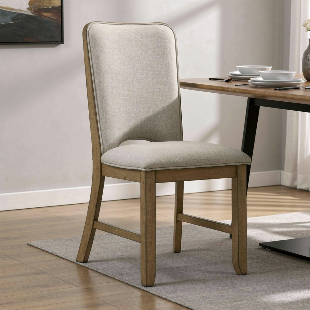 Rell Dining Side Chair Set of 2 | Cutout Back | Beige Cushions | Antique Brown