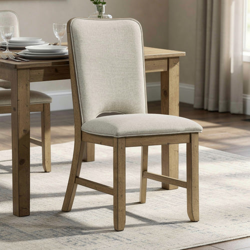 Rell Dining Side Chair Set of 2 | Cutout Back | Beige Cushions | Antique Brown