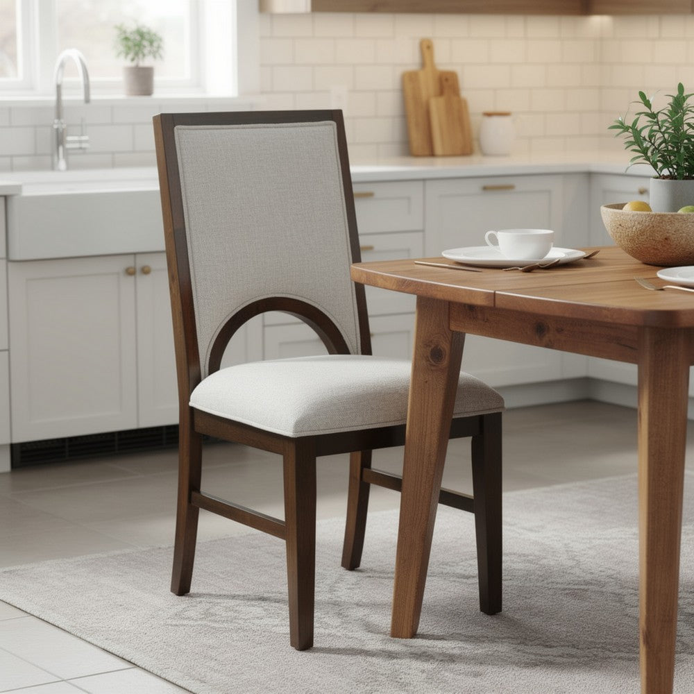 Mali Dining Side Chair Set of 2 | Cutout Back  | Dove Gray Fabric | Dark Brown