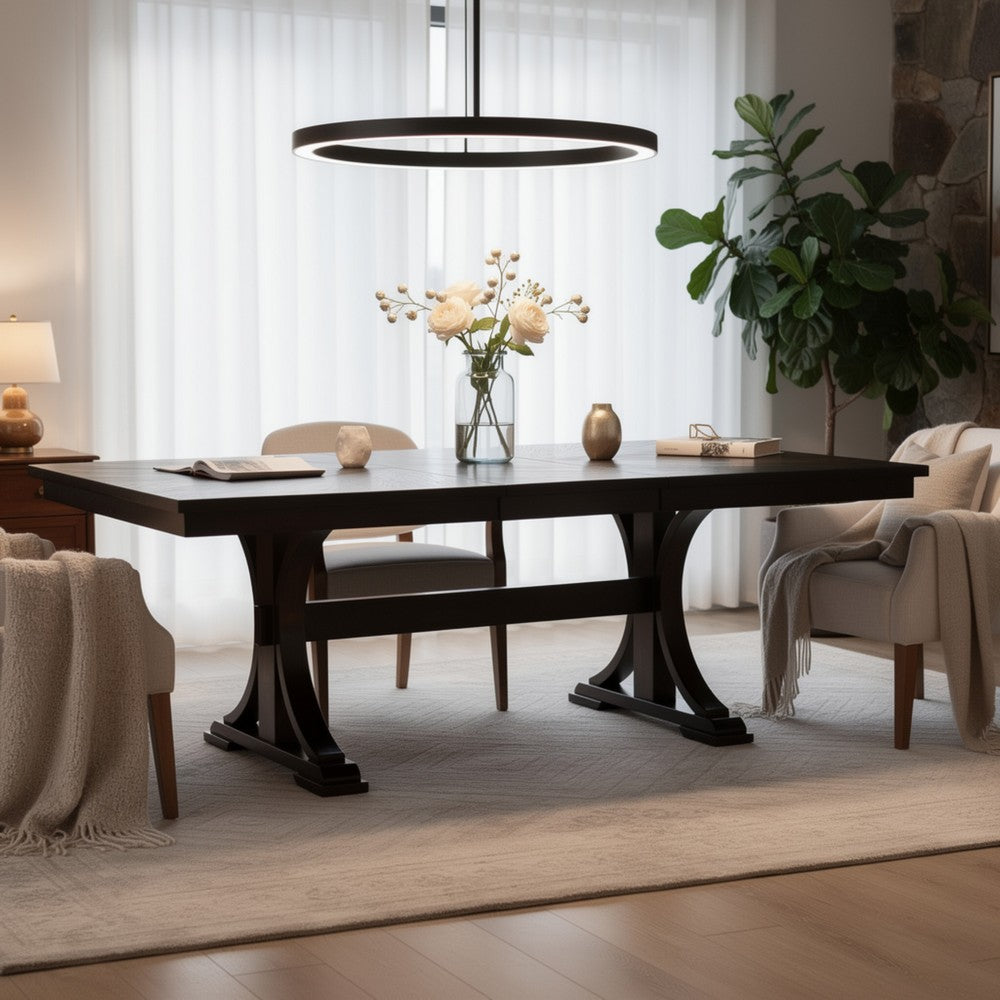 Mali Dining Table w Butterfly Leaf | Trestle Base | Dark Brown 64-82"