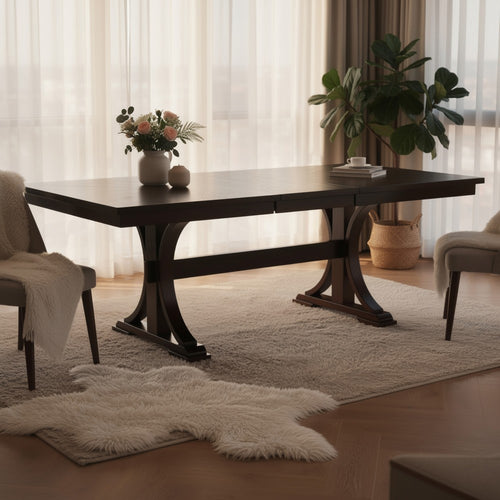 Mali Dining Table w Butterfly Leaf | Trestle Base | Dark Brown 64-82"