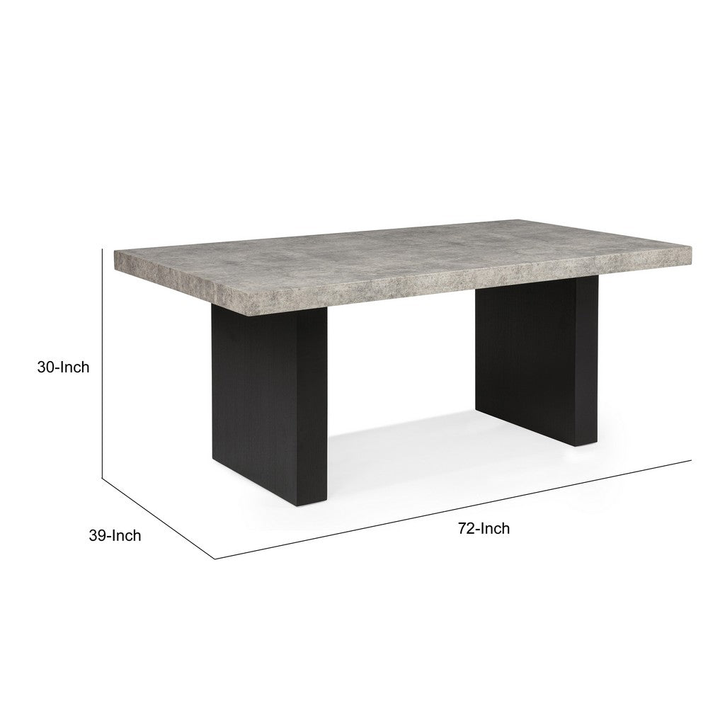 Seba Dining Table | Cement 3D Paper Veneer Top | Panel Legs | Black 72"