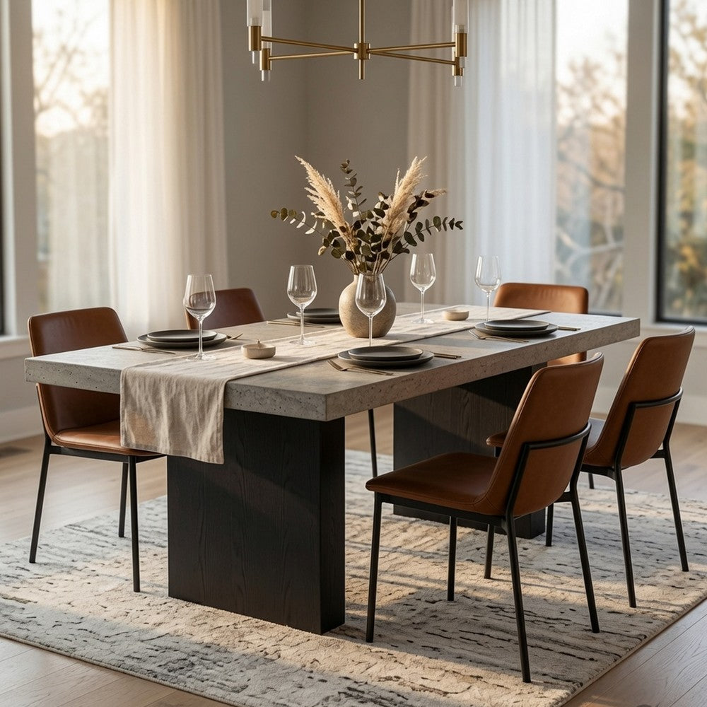 Seba Dining Table | Cement 3D Paper Veneer Top | Panel Legs | Black 72"