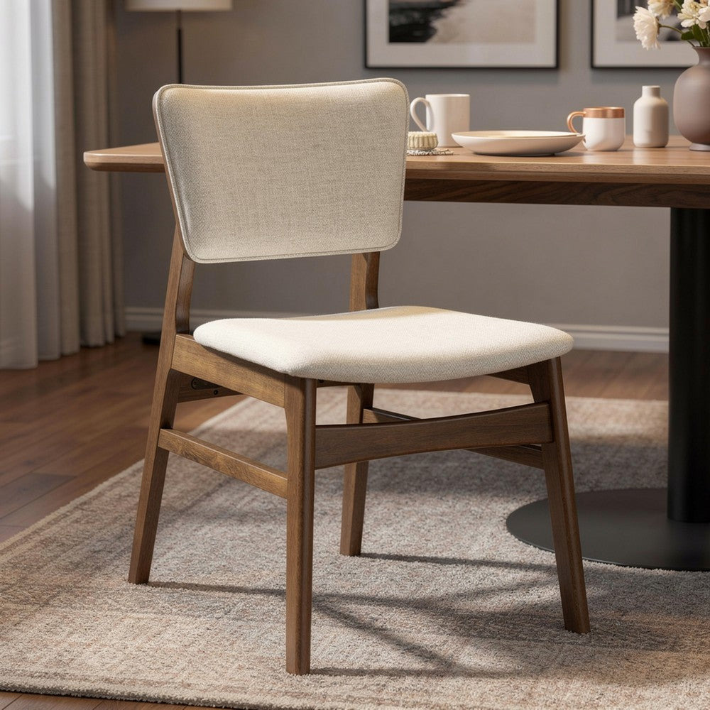 Stan Dining Chair Set of 2 | Noble Platinum Beige Fabric | Walnut Brown