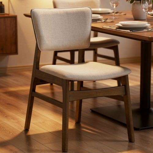 Stan Dining Chair Set of 2 | Noble Platinum Beige Fabric | Walnut Brown