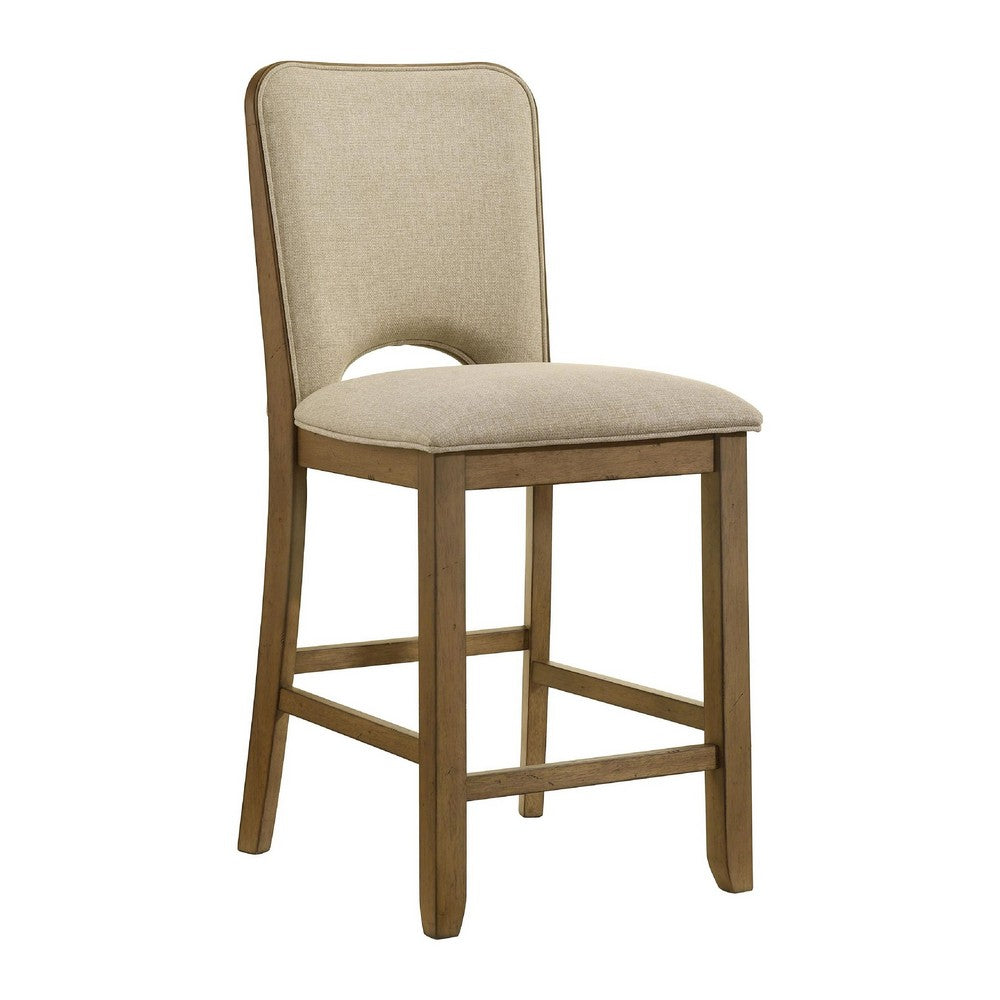 Rell Counter Stool Chair Set of 2 | Cutout Back | Beige | Antique Brown