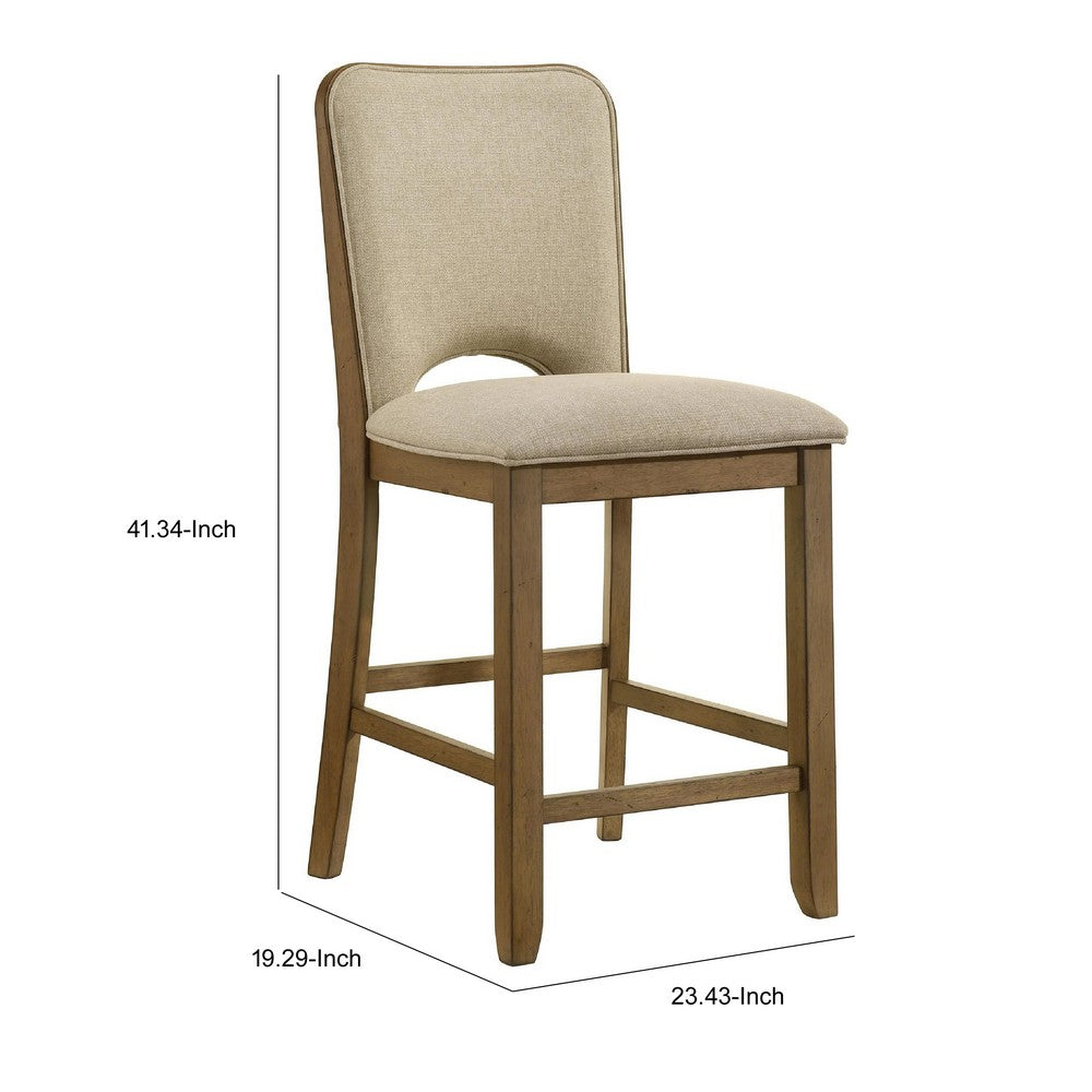 Rell Counter Stool Chair Set of 2 | Cutout Back | Beige | Antique Brown