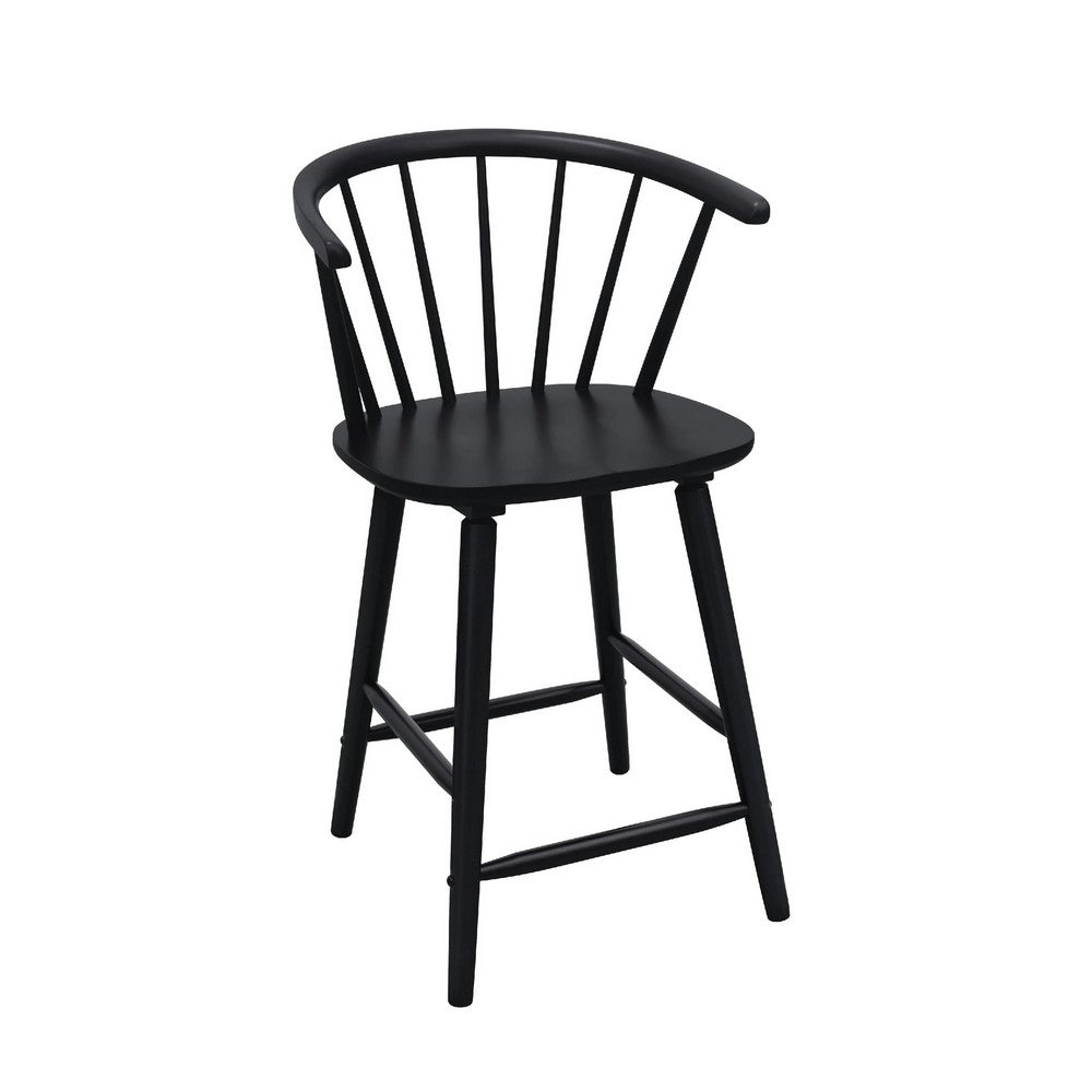 Anna Counter Stool Chair Set of 2 | Curved Spindle Back | Footrests | Black