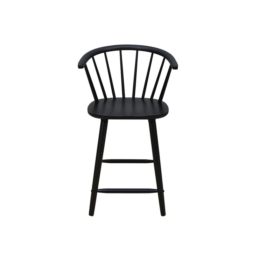 Anna Counter Stool Chair Set of 2 | Curved Spindle Back | Footrests | Black