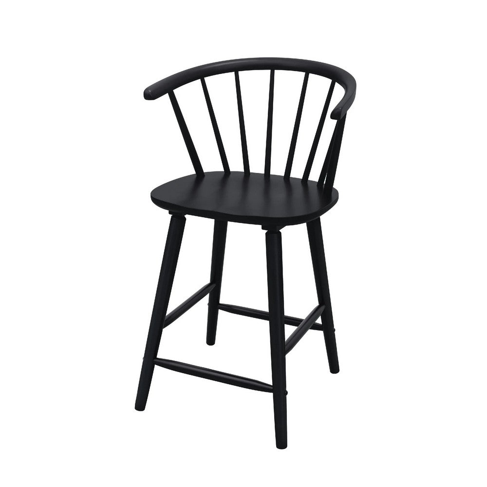 Anna Counter Stool Chair Set of 2 | Curved Spindle Back | Footrests | Black