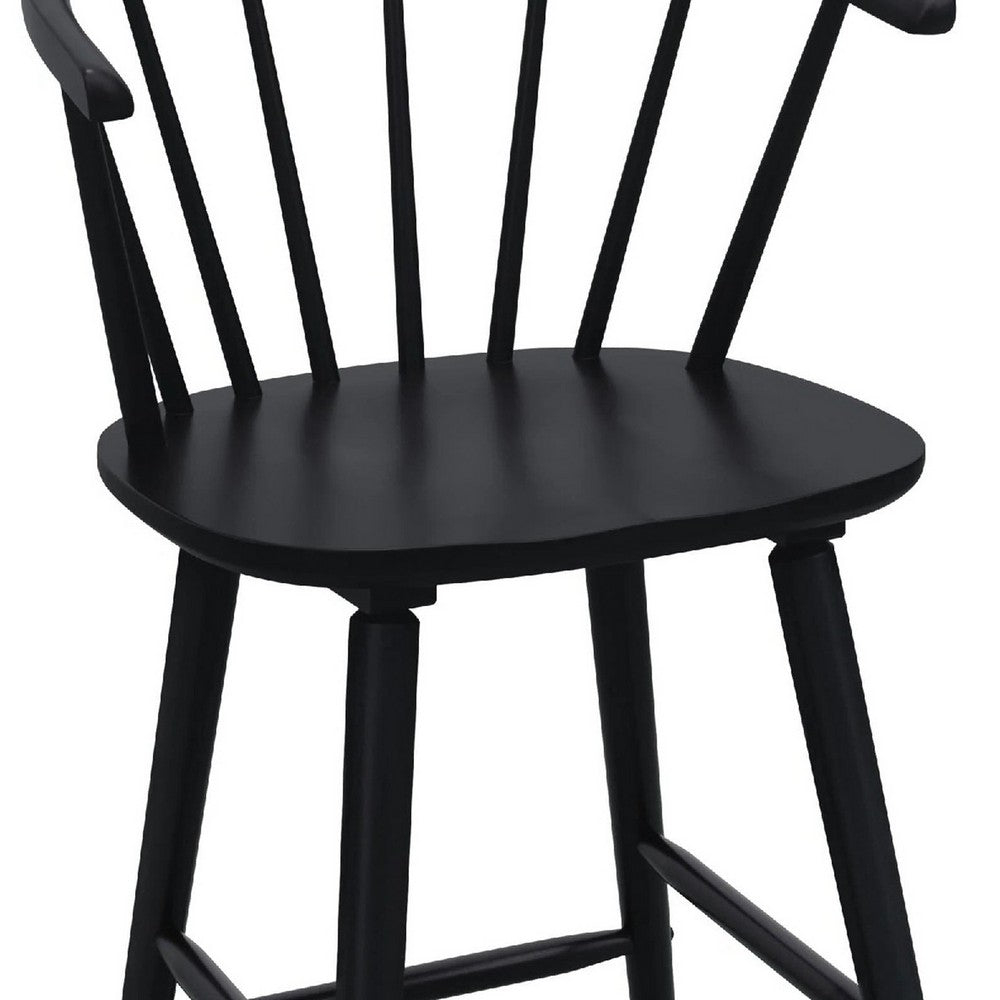 Anna Counter Stool Chair Set of 2 | Curved Spindle Back | Footrests | Black