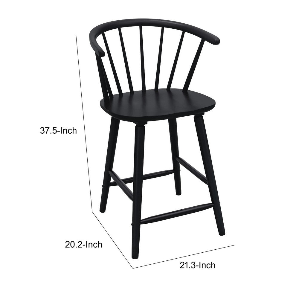 Anna Counter Stool Chair Set of 2 | Curved Spindle Back | Footrests | Black