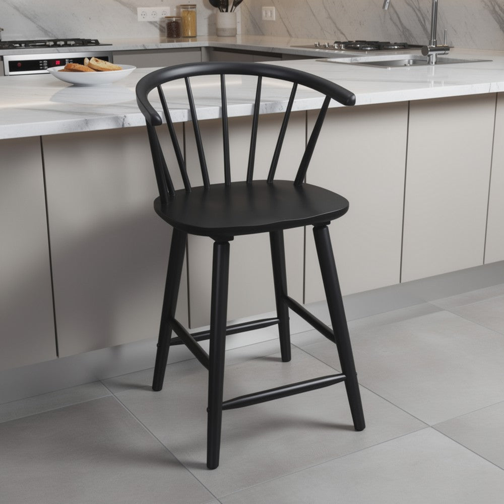 Anna Counter Stool Chair Set of 2 | Curved Spindle Back | Footrests | Black