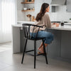 Anna Counter Stool Chair Set of 2 | Curved Spindle Back | Footrests | Black