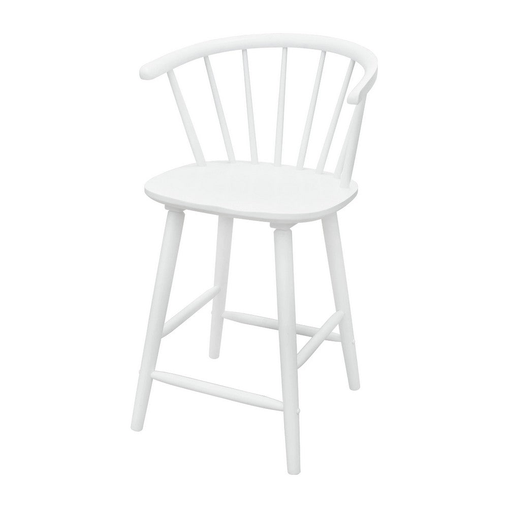 Anna Counter Stool Chair Set of 2 | Curved Spindle Back | Footrests | White