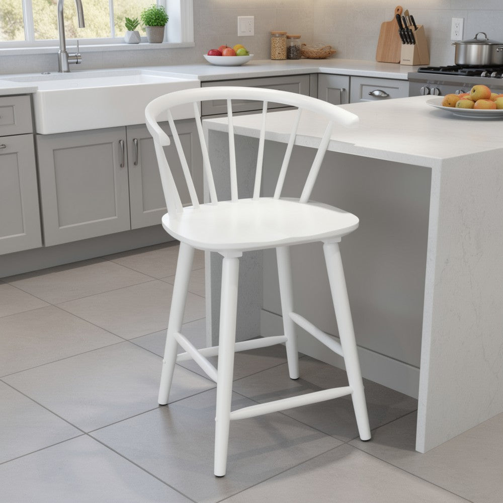 Anna Counter Stool Chair Set of 2 | Curved Spindle Back | Footrests | White