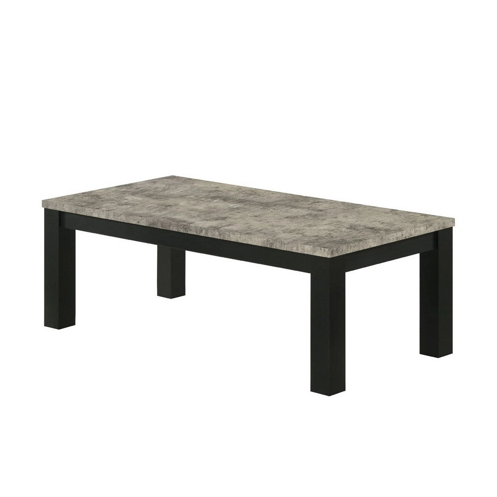 3pc Coffee Table & 2 End Table Set | Gray Concrete Top | Black Wood Legs