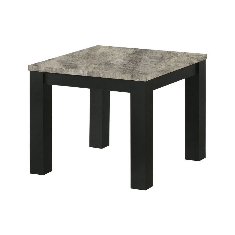 3pc Coffee Table & 2 End Table Set | Gray Concrete Top | Black Wood Legs