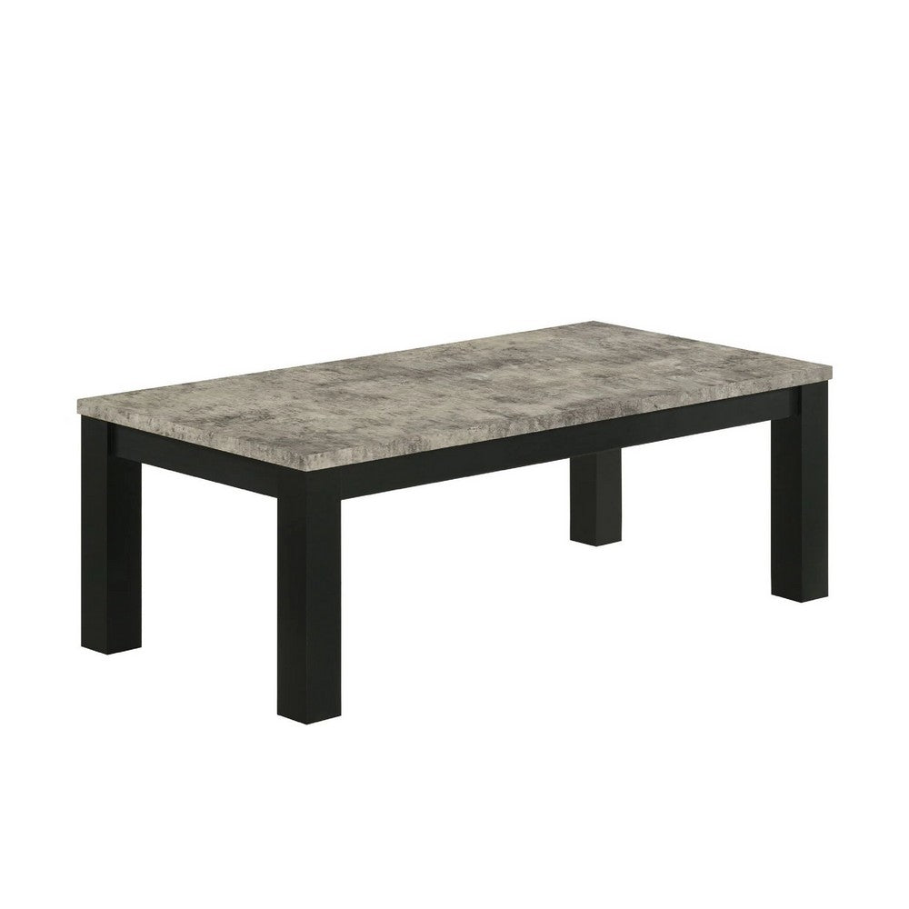 3pc Coffee Table & 2 End Table Set | Gray Concrete Top | Black Wood Legs