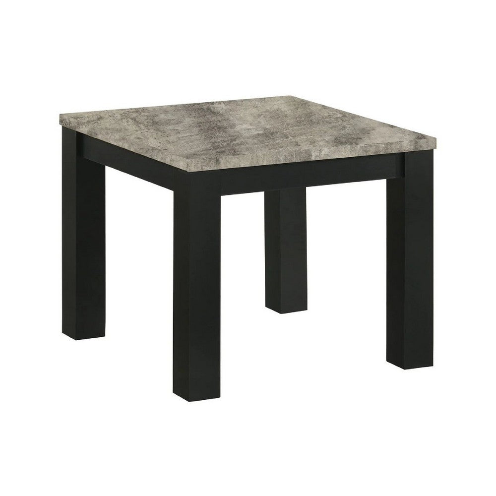 3pc Coffee Table & 2 End Table Set | Gray Concrete Top | Black Wood Legs