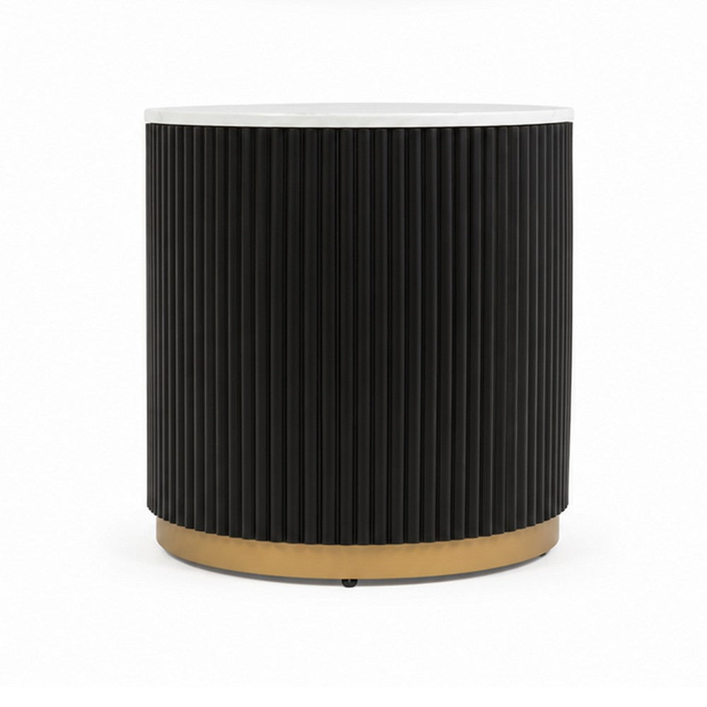 Frey Side End Table | White Faux Marble | Reeded Base | Gold B&ing 22"