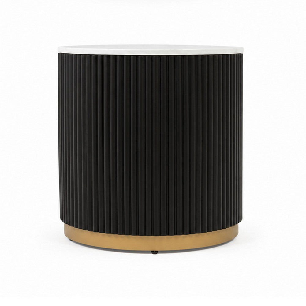 Frey Side End Table | White Faux Marble | Reeded Base | Gold B&ing 22"