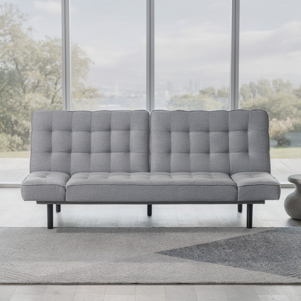 Convertible Futon Sofa Bed | Adjustable Arms | Biscuit Tufted Foam Cushions | Gray 81"