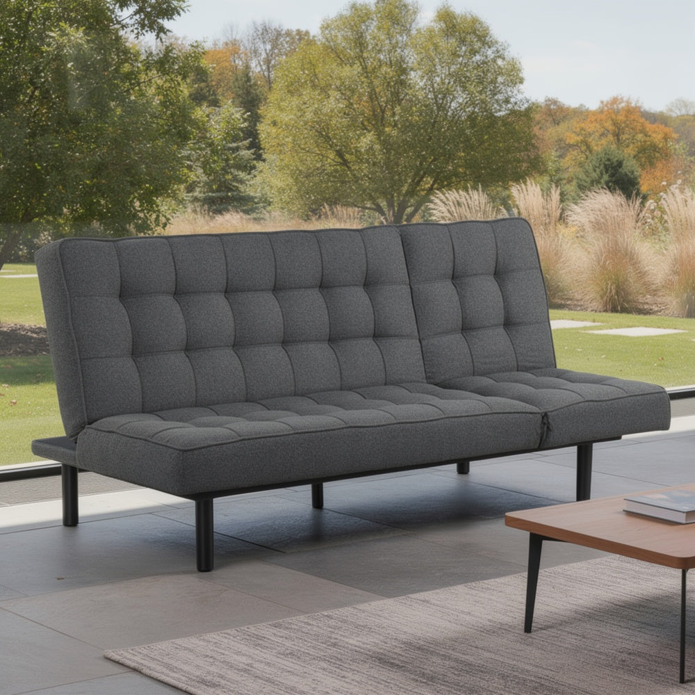 Convertible Futon Sofa Bed | Biscuit Tufted Cushions | Dark Gray 81"