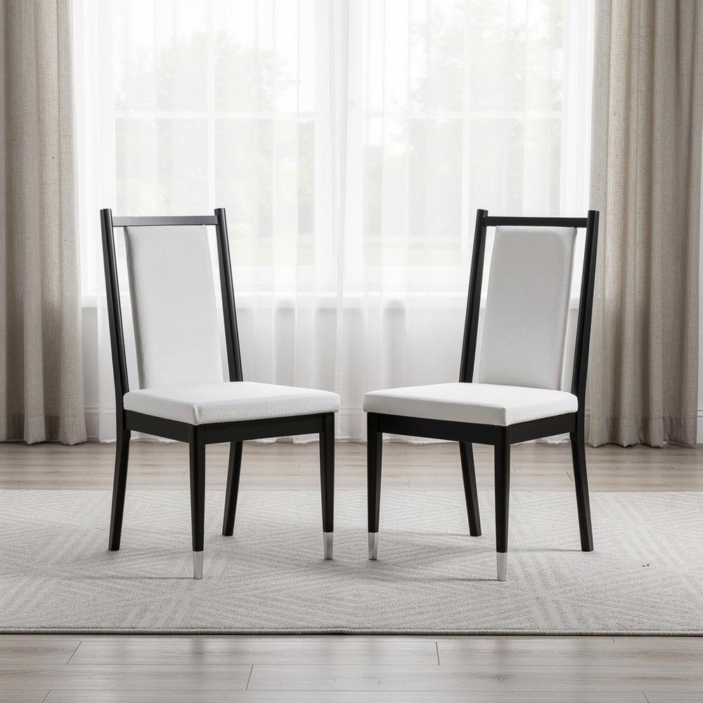Maddy Dining Side Chair Set of 2 | White Chenille Foam Cushions | Black