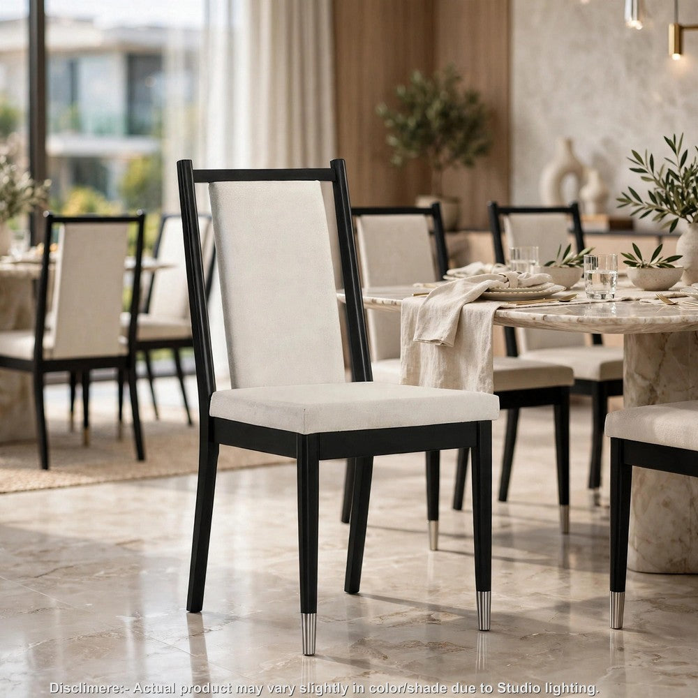 Maddy Dining Side Chair Set of 2 | White Chenille Foam Cushions | Black