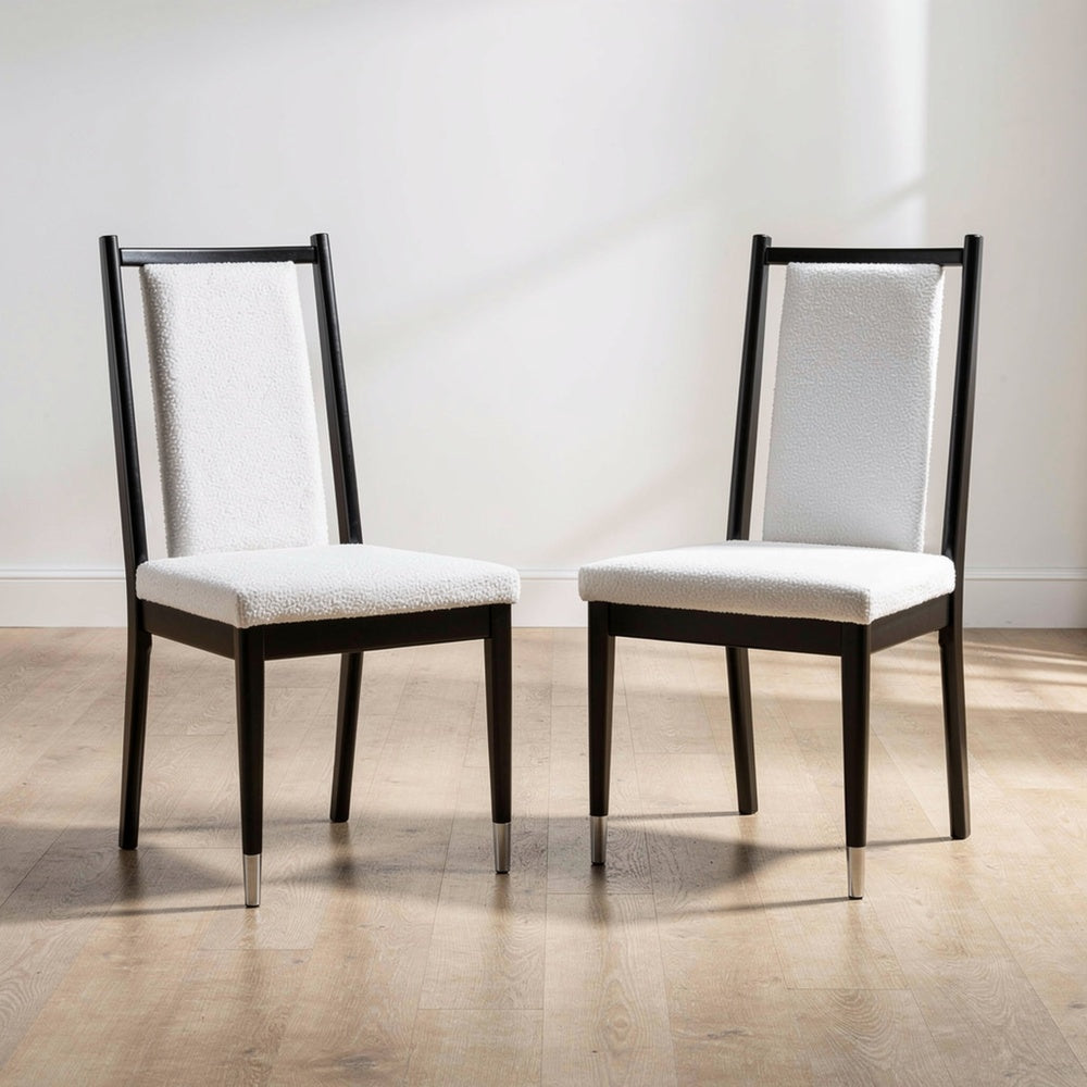 Maddy Dining Side Chair Set of 2 | White Chenille Foam Cushions | Black