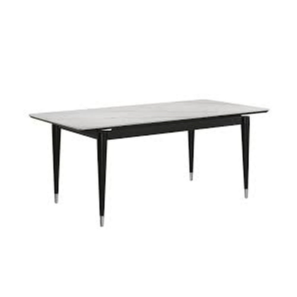 Maddy Dining Table | Sintered Stone Top | Legs w Chrome Caps | Black 71"