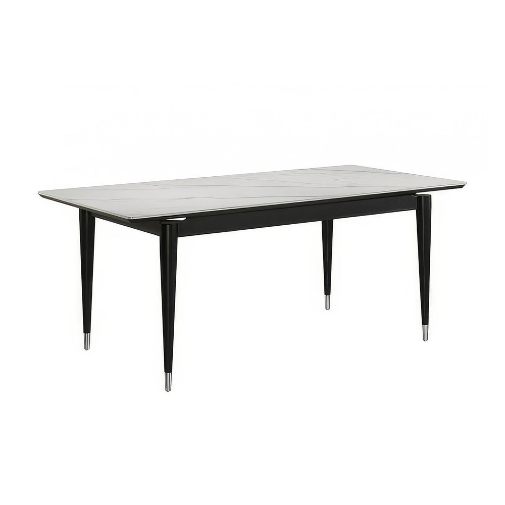 Maddy Dining Table | Sintered Stone Top | Legs w Chrome Caps | Black 71"