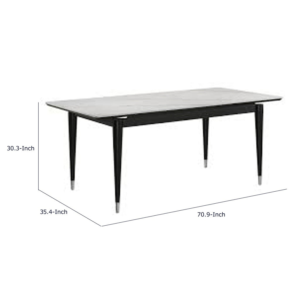 Maddy Dining Table | Sintered Stone Top | Legs w Chrome Caps | Black 71"