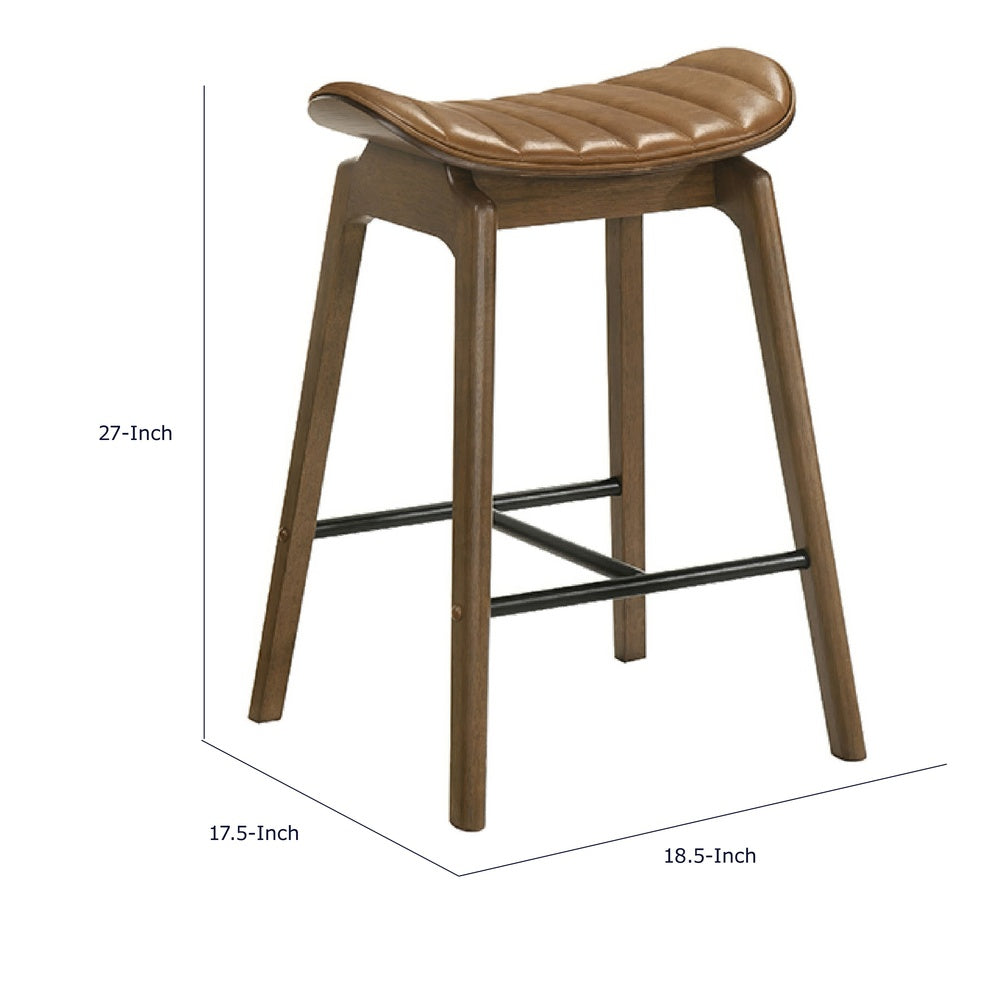 Amal Counter Height Stool Set of 2 | Saddle Faux Leather Seat | Walnut Brown