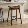 Amal Counter Height Stool Set of 2 | Saddle Faux Leather Seat | Walnut Brown