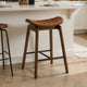 Amal Counter Height Stool Set of 2 | Saddle Faux Leather Seat | Walnut Brown