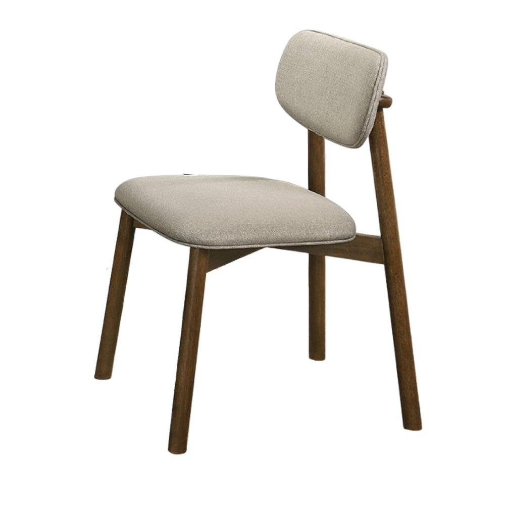 Alni Side Dining Chair Set of 2 | Beige Polyester Cushions | Walnut Brown