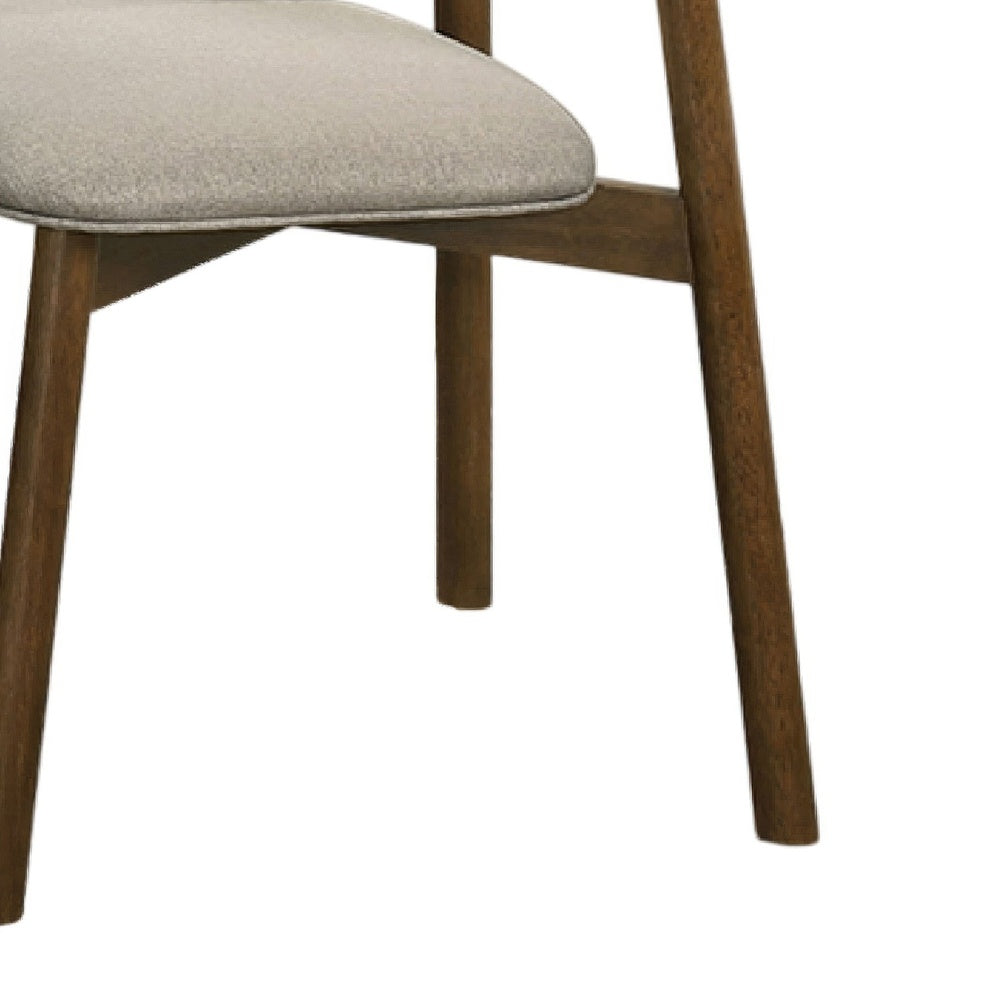 Alni Side Dining Chair Set of 2 | Beige Polyester Cushions | Walnut Brown
