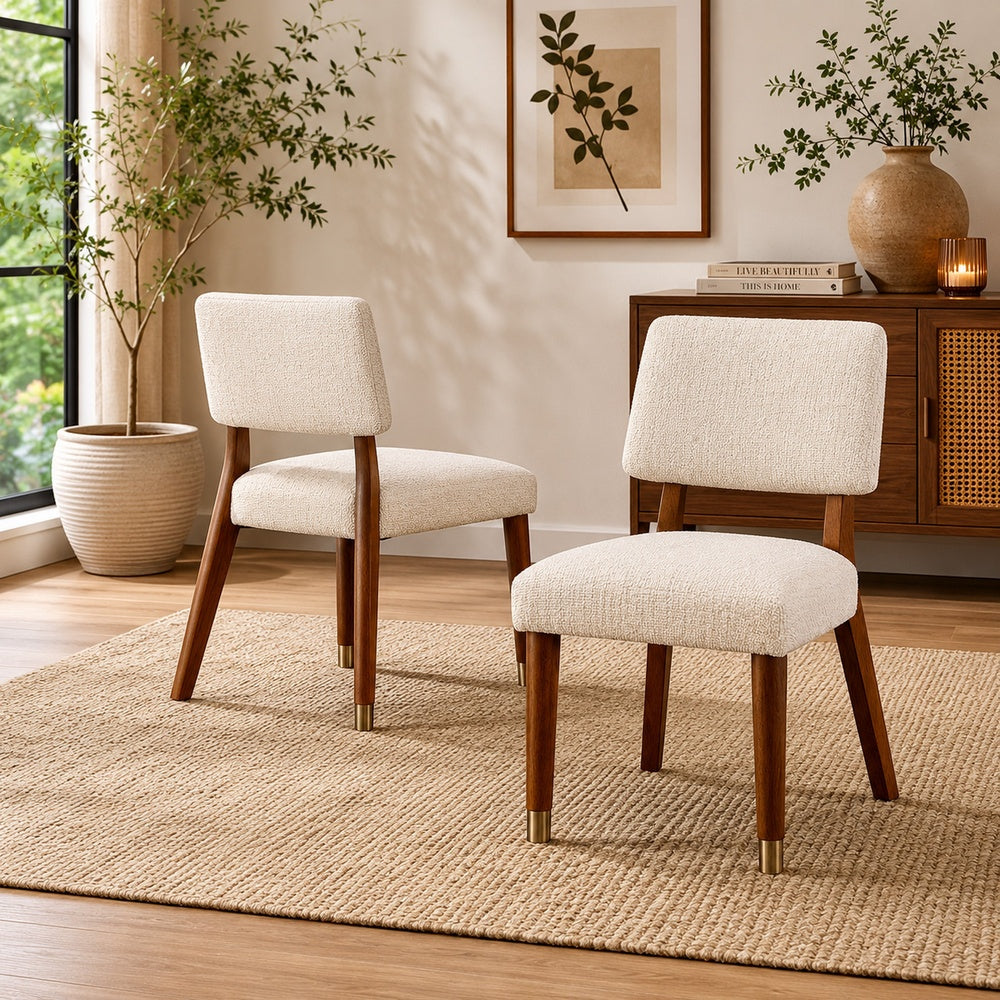 Urne Side Dining Chair Set of 2 | Open Back | Ivory Cushions | Walnut Brown