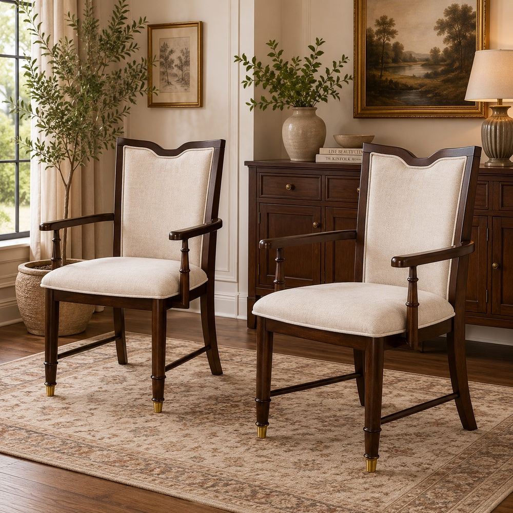 Raam Dining Armchair Set of 2 | Cream Cushions | Dark Cherry Brown
